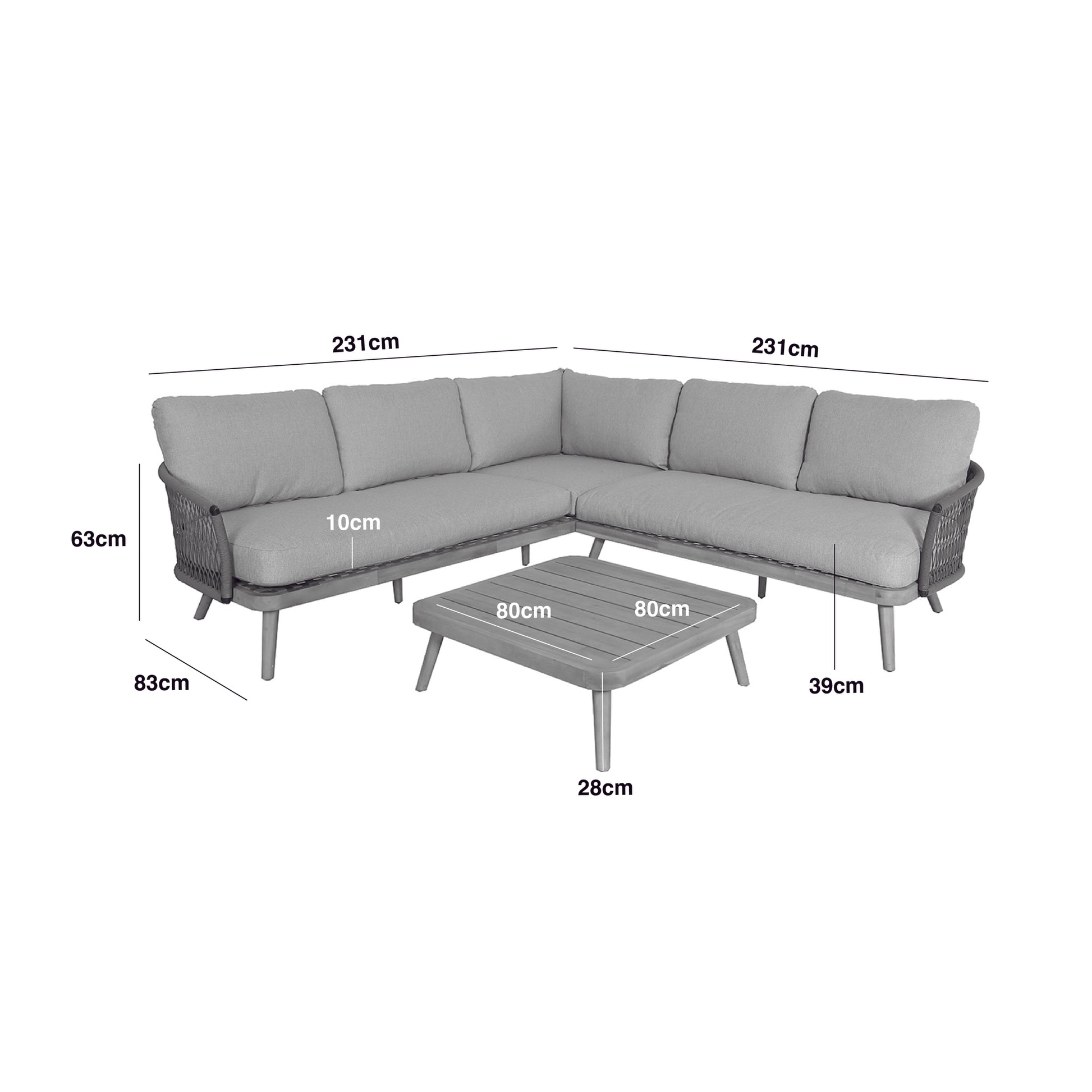 Maze - Bali Rope Weave Corner Sofa Set with Large Square Coffee Table - Blythe Living