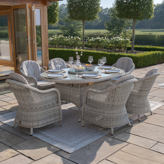 Maze - Oxford 6 Seat Oval Dining Set with Heritage Dining Chairs & Woven Lazy Susan - Blythe Living