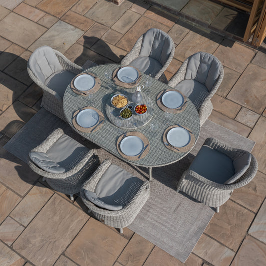 Maze - Oxford 6 Seat Oval Dining Set with Heritage Dining Chairs & Woven Lazy Susan - Blythe Living