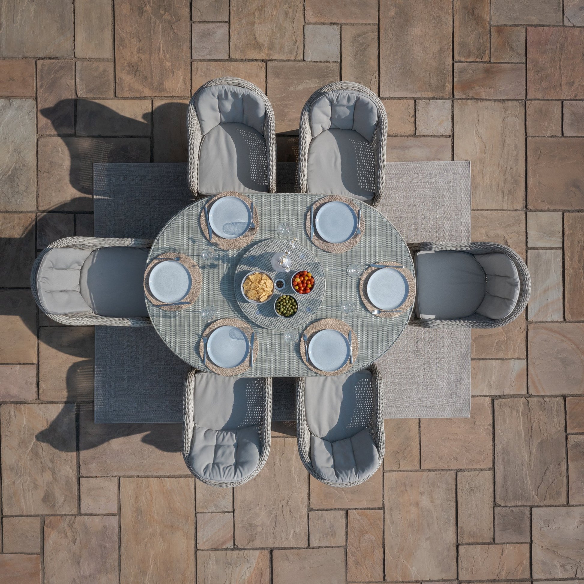 Maze - Oxford 6 Seat Oval Dining Set with Heritage Dining Chairs & Woven Lazy Susan - Blythe Living