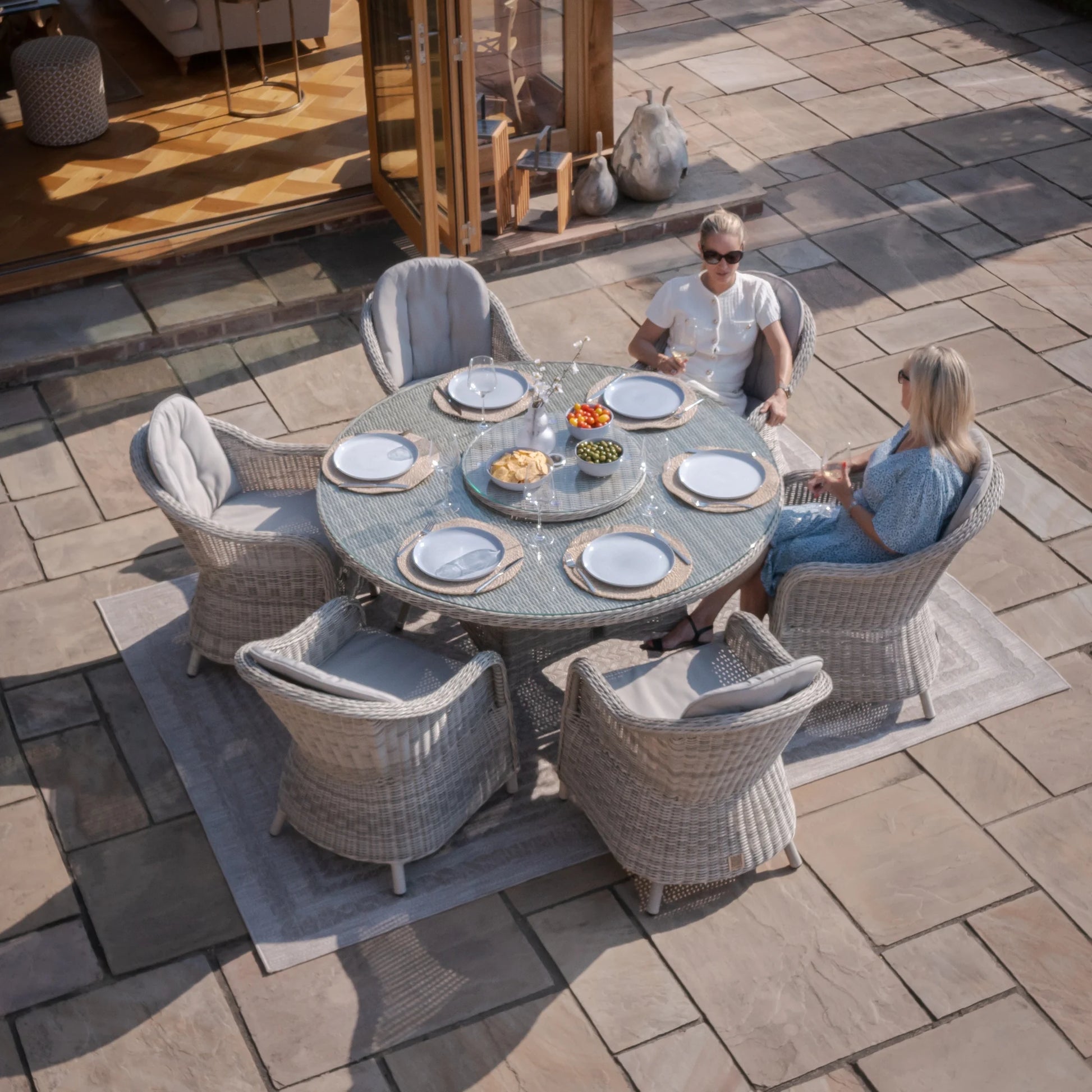 Maze - Oxford 6 Seat Round Dining Set with Heritage Dining Chairs & Woven Lazy Susan - Blythe Living