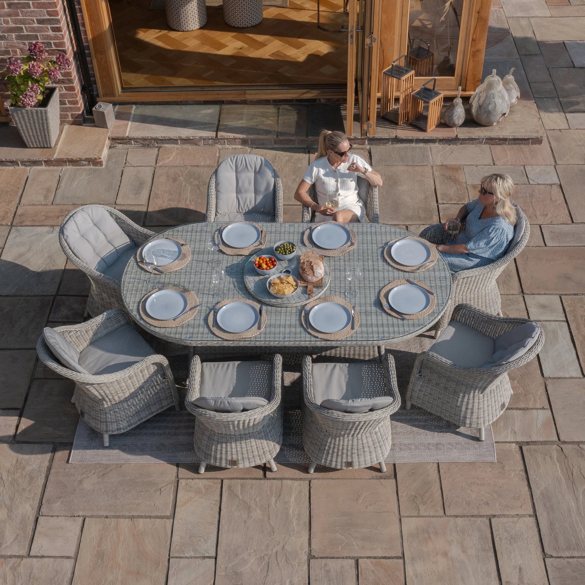 Maze - Oxford 8 Seat Oval Dining Set with Heritage Dining Chairs & Woven Lazy Susan - Blythe Living
