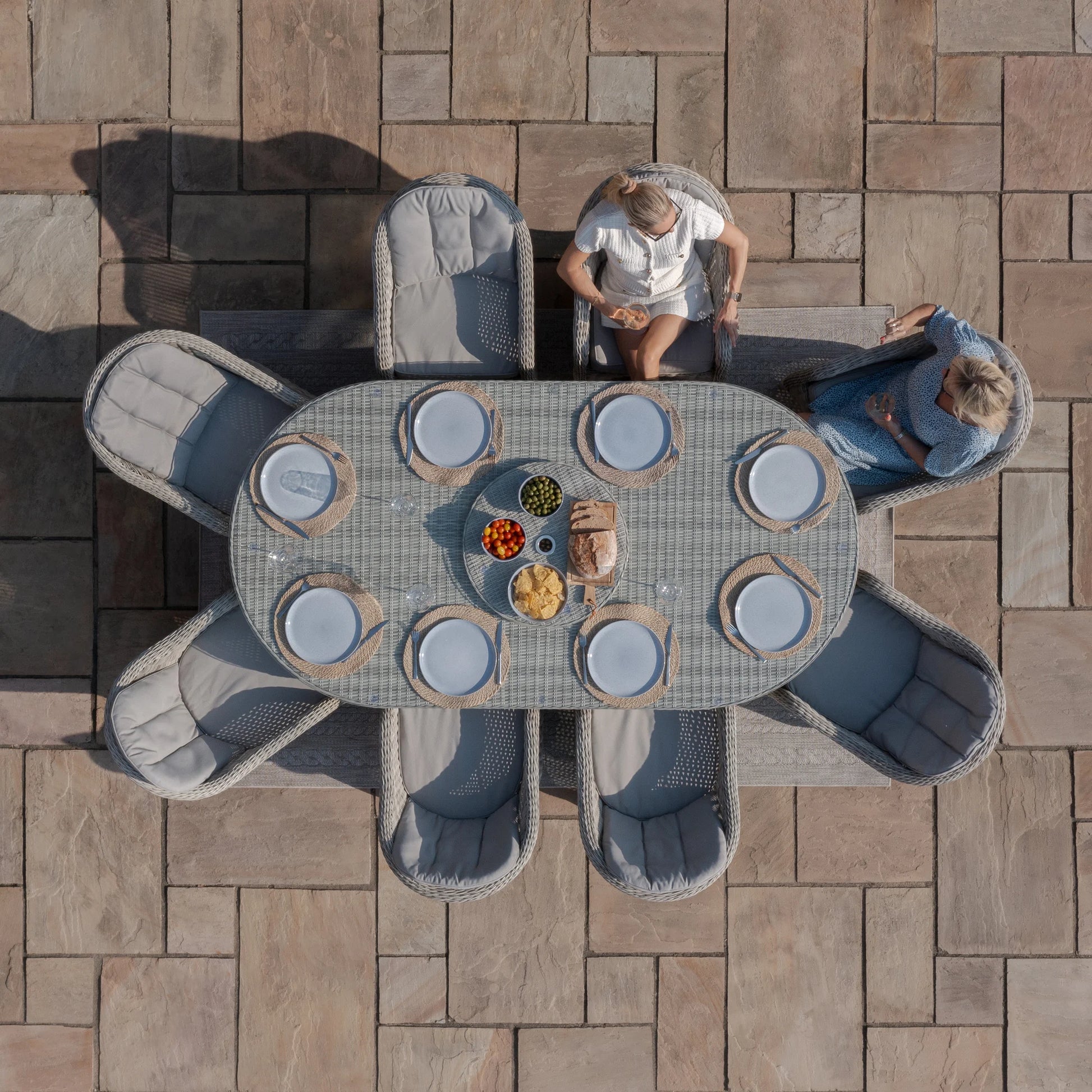 Maze - Oxford 8 Seat Oval Dining Set with Heritage Dining Chairs & Woven Lazy Susan - Blythe Living
