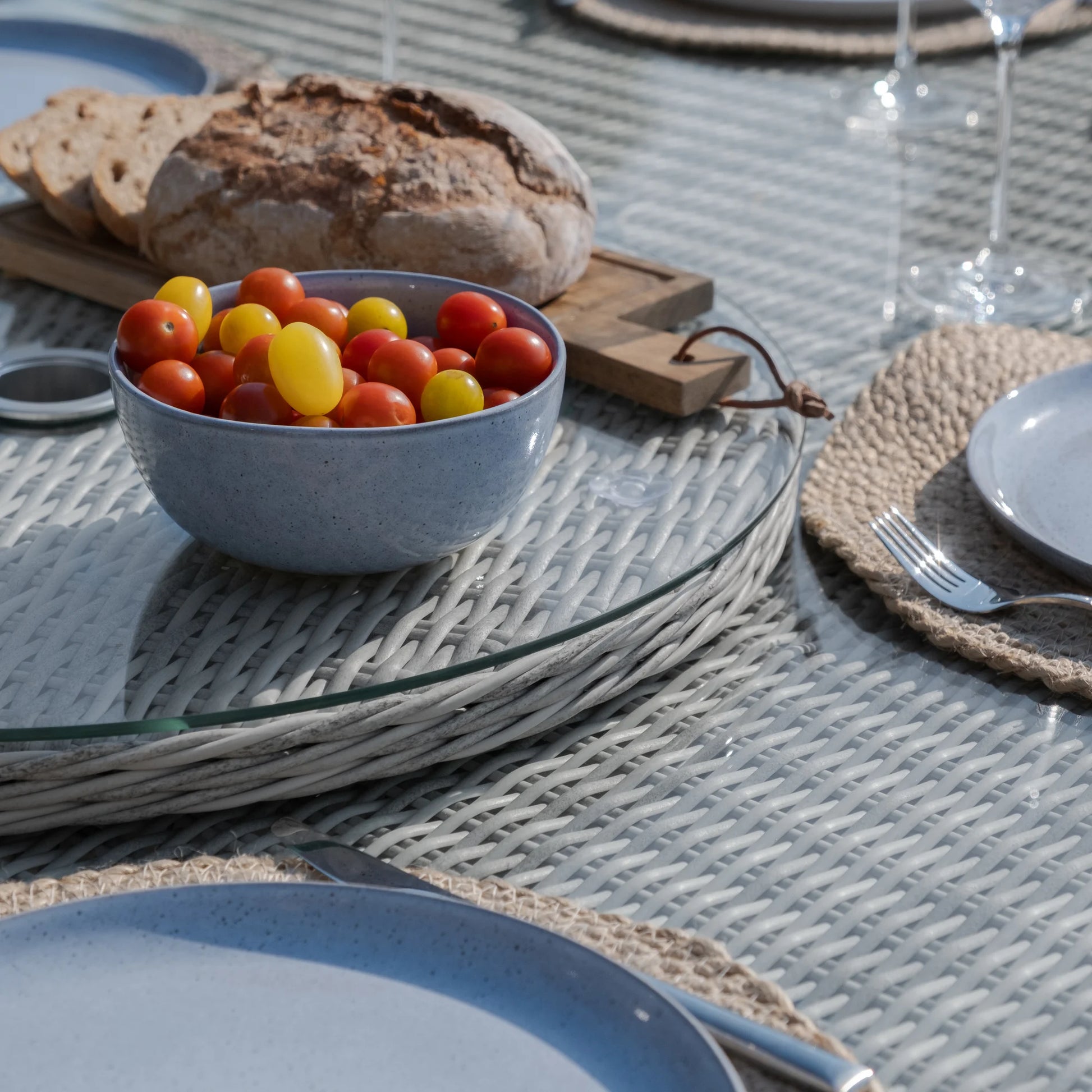 Maze - Oxford 8 Seat Oval Dining Set with Heritage Dining Chairs & Woven Lazy Susan - Blythe Living