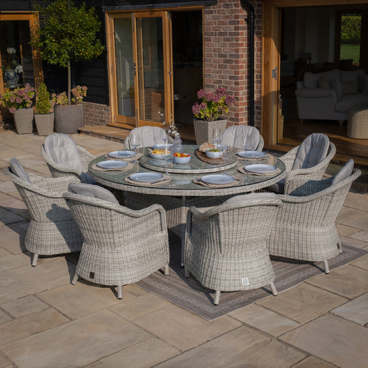 Maze - Oxford 8 Seat Round Dining Set with Heritage Dining Chairs & Woven Lazy Susan - Blythe Living