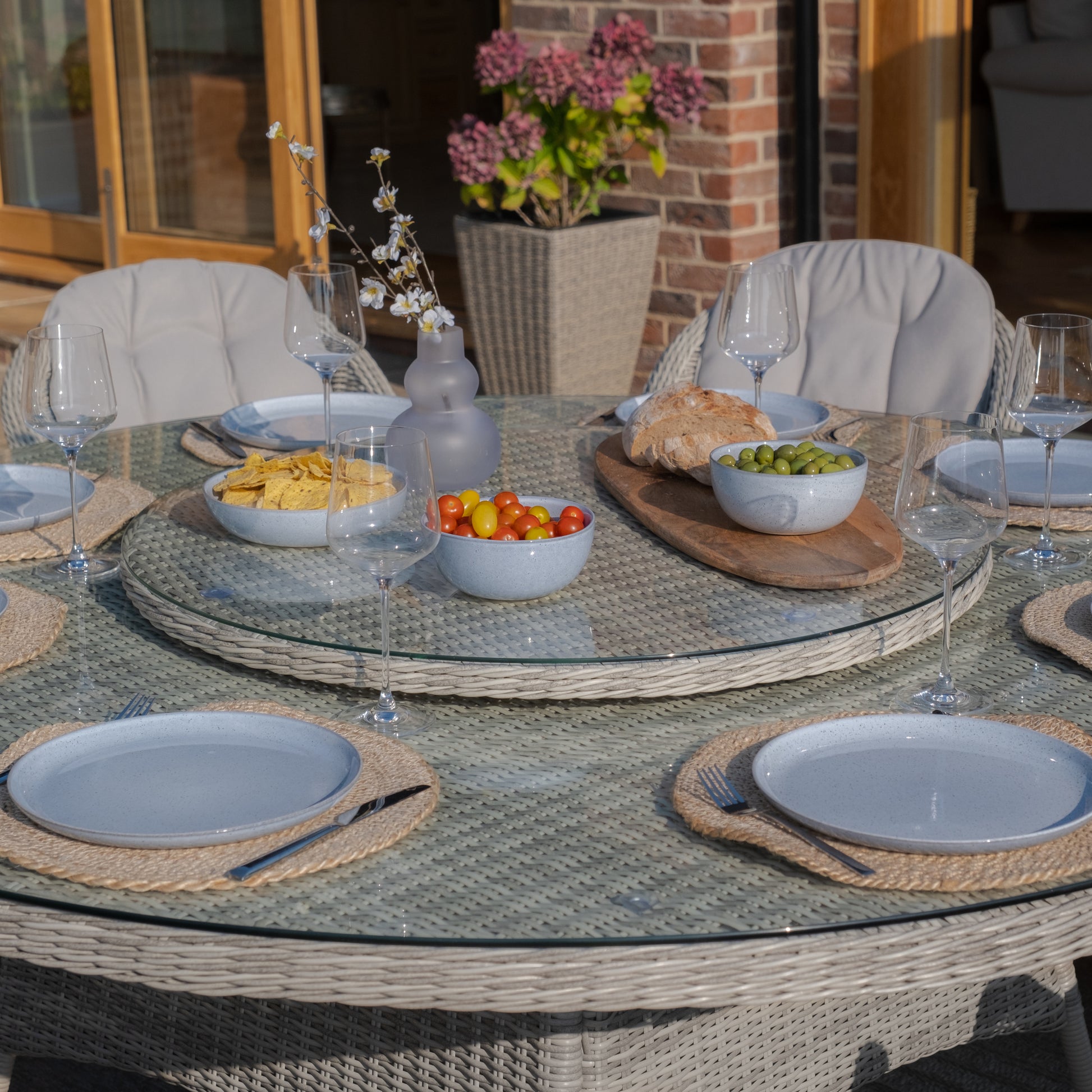 Maze - Oxford 8 Seat Round Dining Set with Heritage Dining Chairs & Woven Lazy Susan - Blythe Living