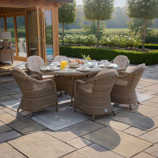 Maze - Winchester 6 Seat Oval Dining Set with Heritage Dining Chairs & Woven Lazy Susan - Blythe Living