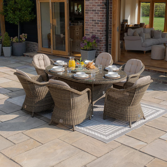 Maze - Winchester 6 Seat Oval Dining Set with Heritage Dining Chairs & Woven Lazy Susan - Blythe Living