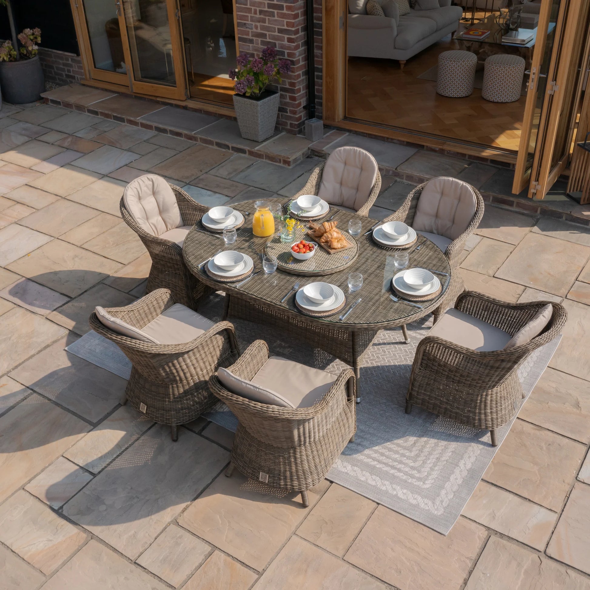 Maze - Winchester 6 Seat Oval Dining Set with Heritage Dining Chairs & Woven Lazy Susan - Blythe Living