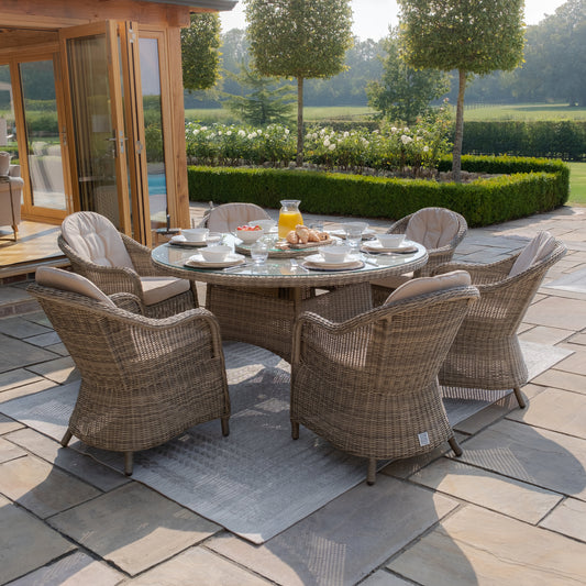 Maze - Winchester 6 Seat Round Dining Set with Heritage Dining Chairs & Woven Lazy Susan - Blythe Living