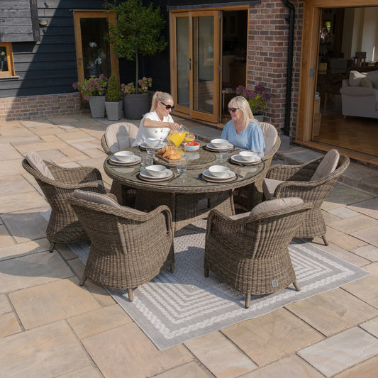 Maze - Winchester 6 Seat Round Dining Set with Heritage Dining Chairs & Woven Lazy Susan - Blythe Living