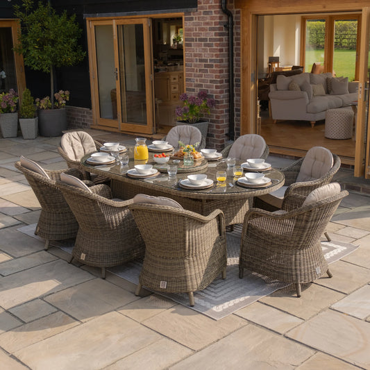 Maze - Winchester 8 Seat Oval Dining Set with Heritage Dining Chairs & Woven Lazy Susan - Blythe Living