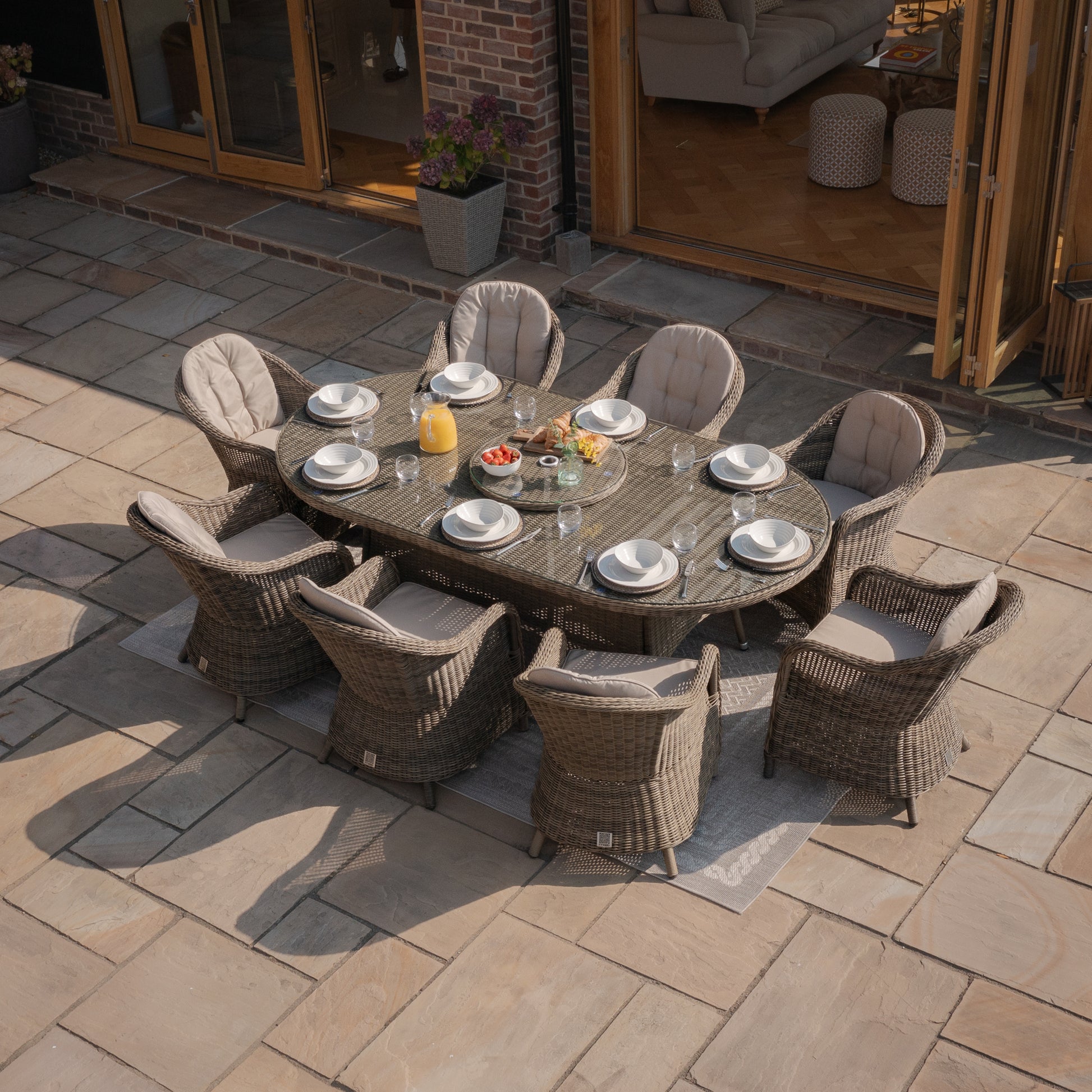 Maze - Winchester 8 Seat Oval Dining Set with Heritage Dining Chairs & Woven Lazy Susan - Blythe Living