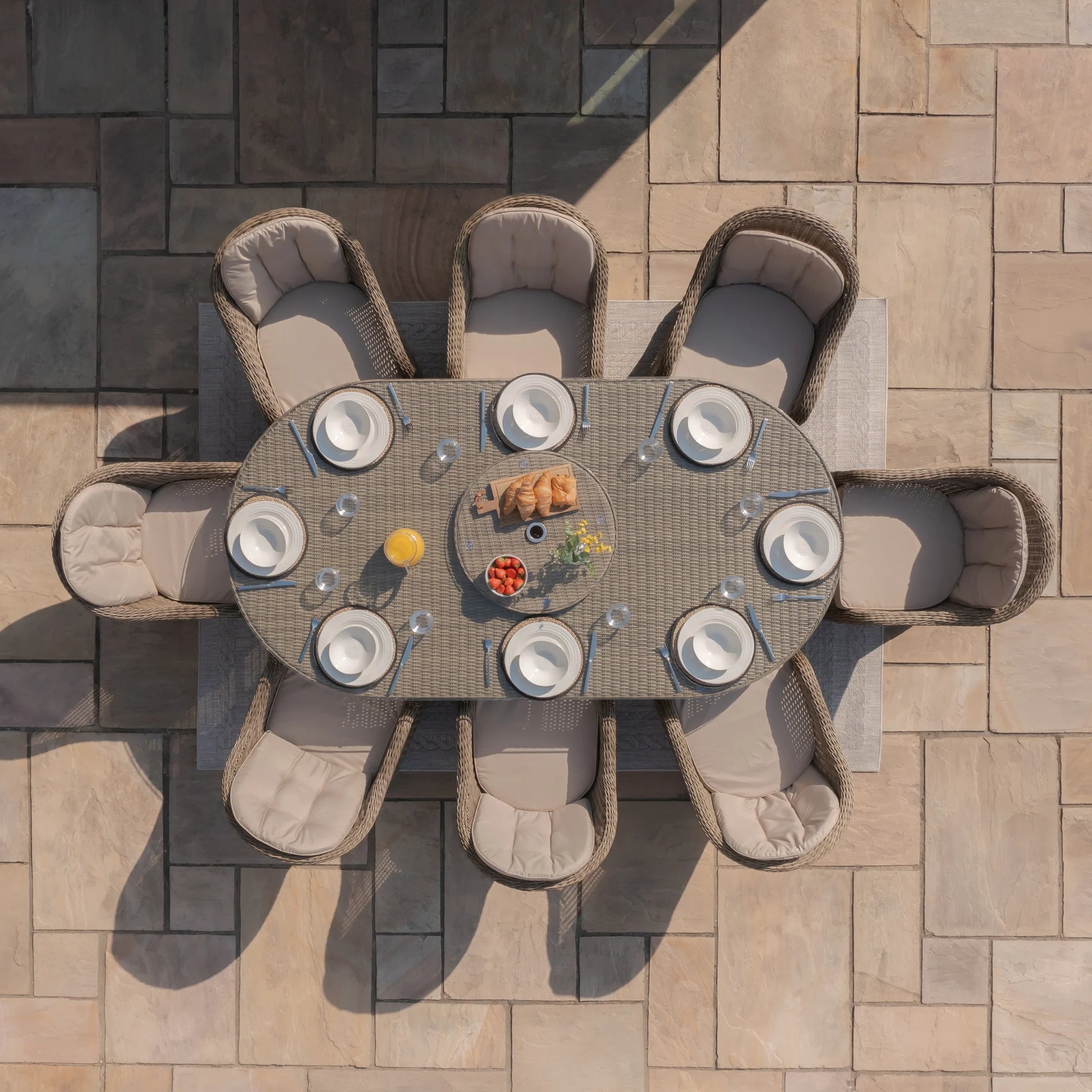 Maze - Winchester 8 Seat Oval Dining Set with Heritage Dining Chairs & Woven Lazy Susan - Blythe Living