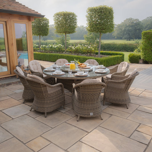 Maze - Winchester 8 Seat Round Dining Set with Heritage Dining Chairs & Woven Lazy Susan - Blythe Living