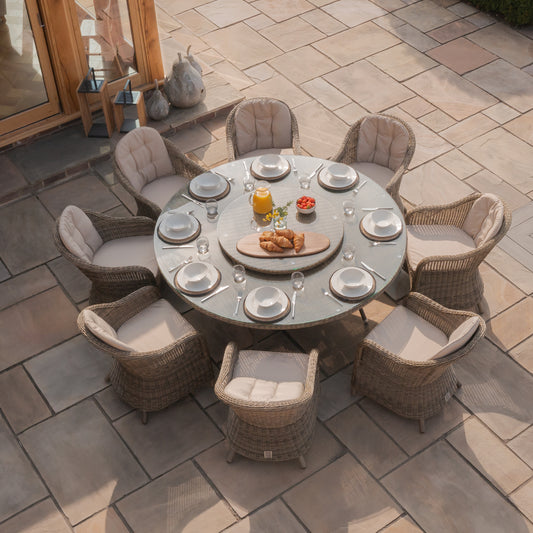 Maze - Winchester 8 Seat Round Dining Set with Heritage Dining Chairs & Woven Lazy Susan - Blythe Living