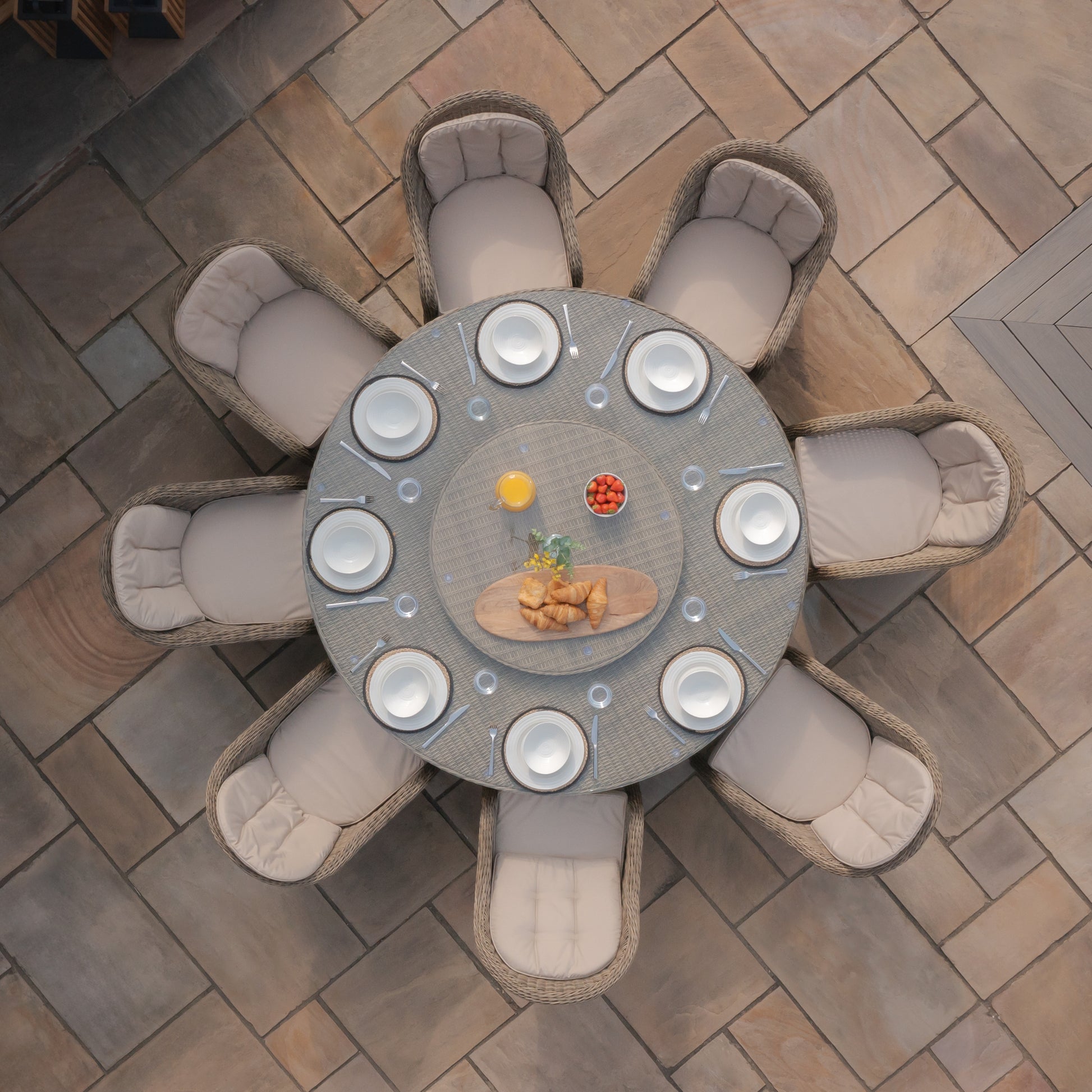 Maze - Winchester 8 Seat Round Dining Set with Heritage Dining Chairs & Woven Lazy Susan - Blythe Living
