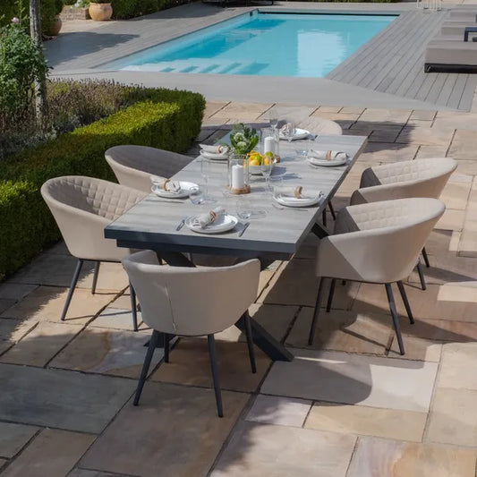 Maze - Vienna 6 - 10 Seat Extending Rectangular Dining Table with Charcoal Frame
and 10 Ambition Oatmeal Outdoor Fabric Dining Chairs - Blythe Living