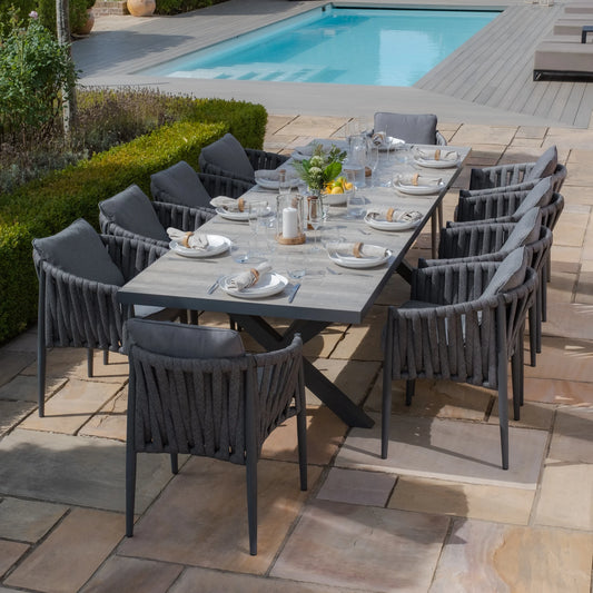 Maze - Vienna 6 - 10 Seat Extending Rectangular Dining Table with Charcoal Frame
and 10 Milan Charcoal Rope Weave Dining Chairs - Blythe Living