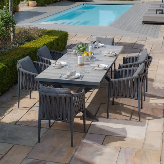 Maze - Vienna 6 - 10 Seat Extending Rectangular Dining Table with Charcoal Frame
and 10 Milan Charcoal Rope Weave Dining Chairs - Blythe Living