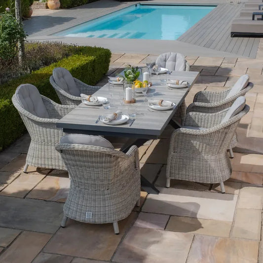 Maze - Vienna 6 - 10 Seat Extending Rectangular Dining Table with Charcoal Frame
and 10 Oxford Heritage Rattan Dining Chairs - Blythe Living