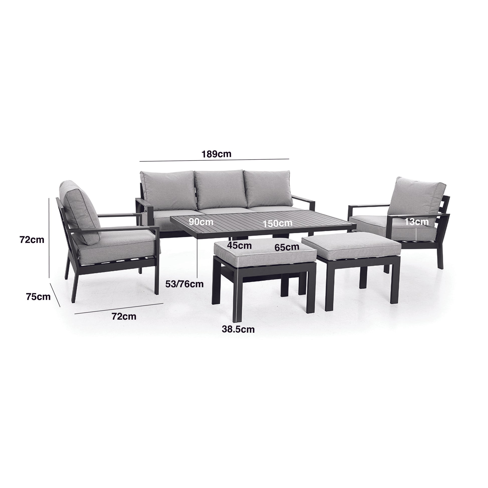 Maze - Vancouver 3 Seat Aluminium Sofa Set with Rising Table & 2 Stools - Dove Grey - Blythe Living