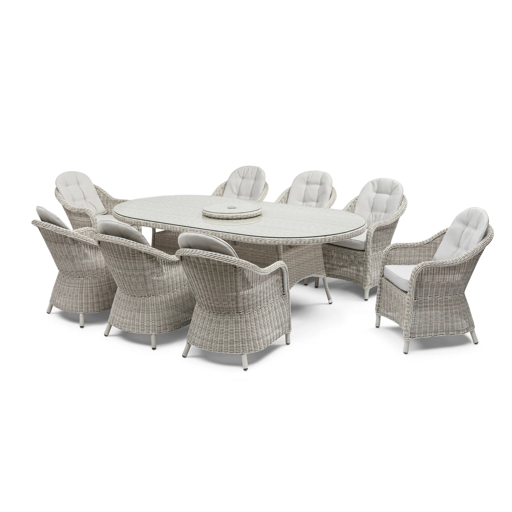 Maze - Oxford 8 Seat Oval Dining Set with Heritage Dining Chairs & Woven Lazy Susan - Blythe Living