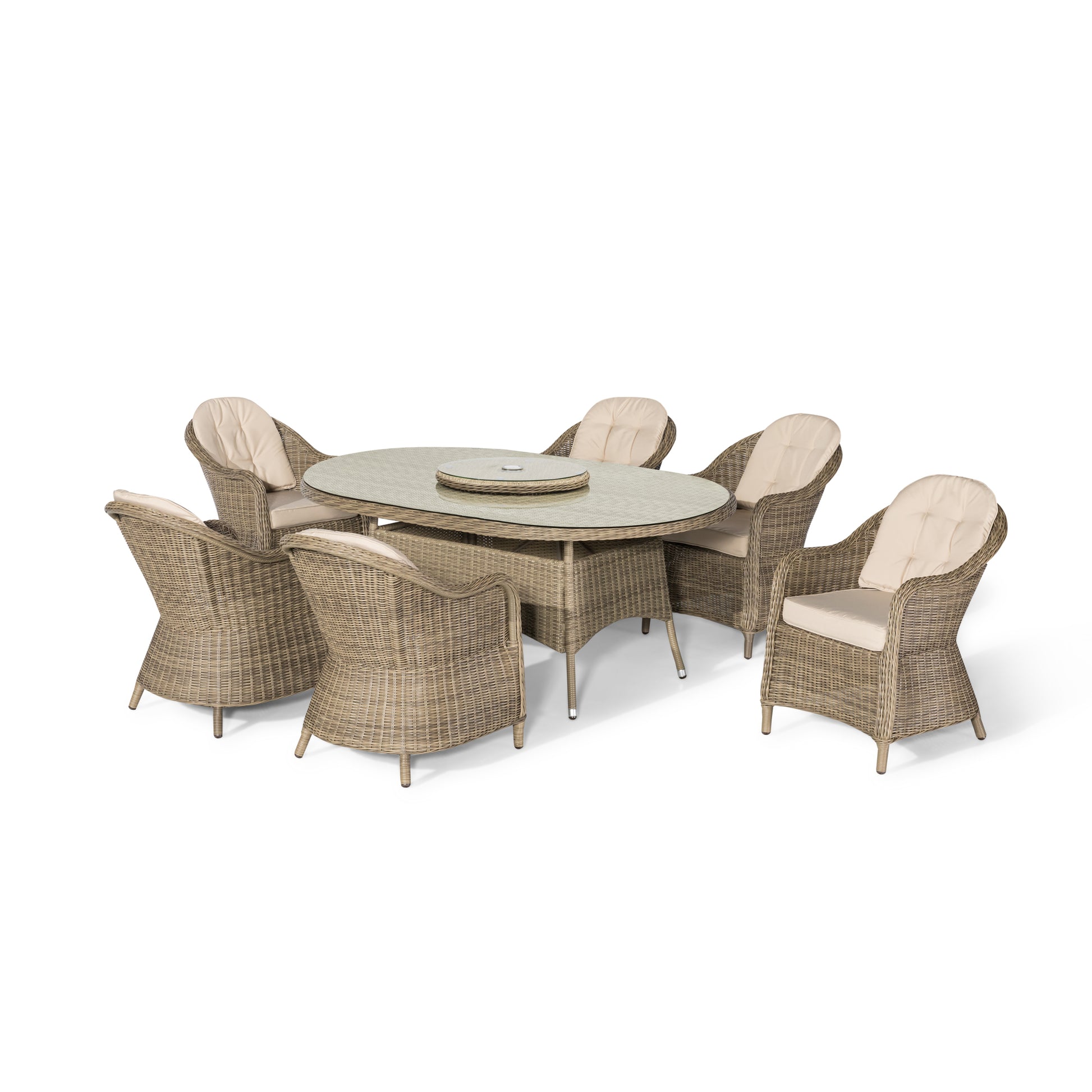 Maze - Winchester 6 Seat Oval Dining Set with Heritage Dining Chairs & Woven Lazy Susan - Blythe Living