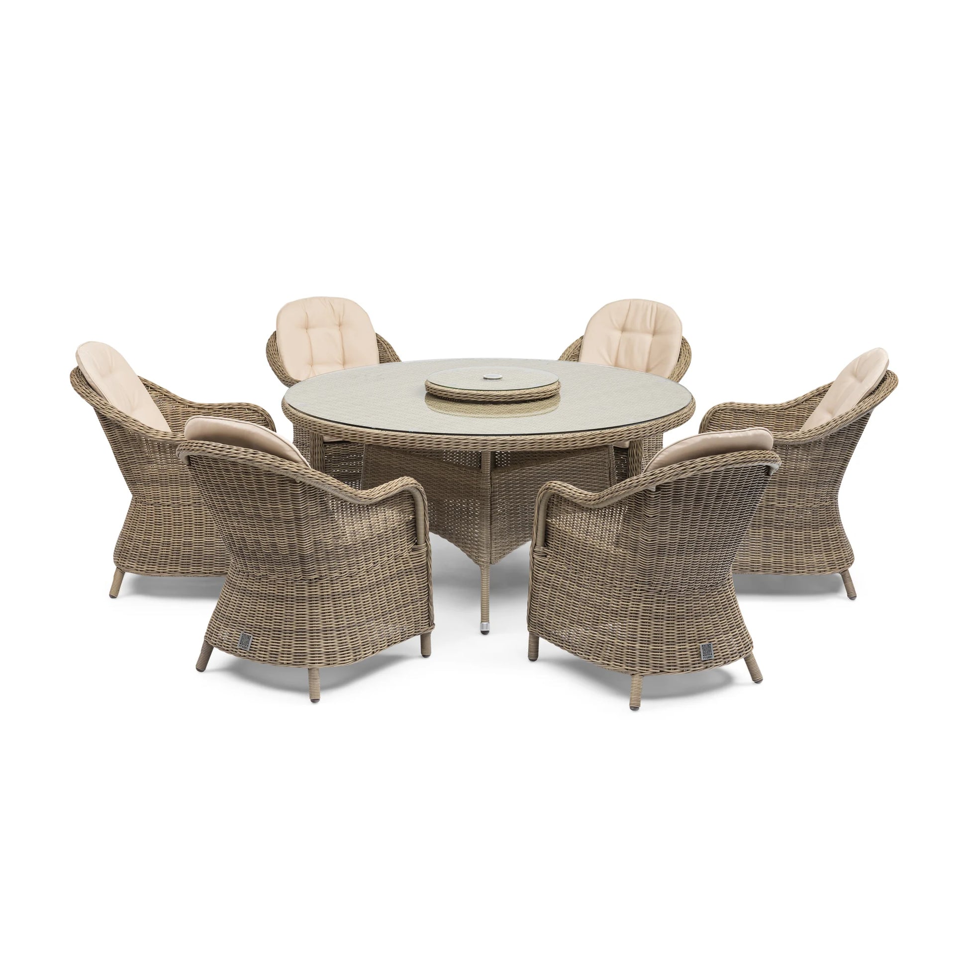 Maze - Winchester 6 Seat Round Dining Set with Heritage Dining Chairs & Woven Lazy Susan - Blythe Living