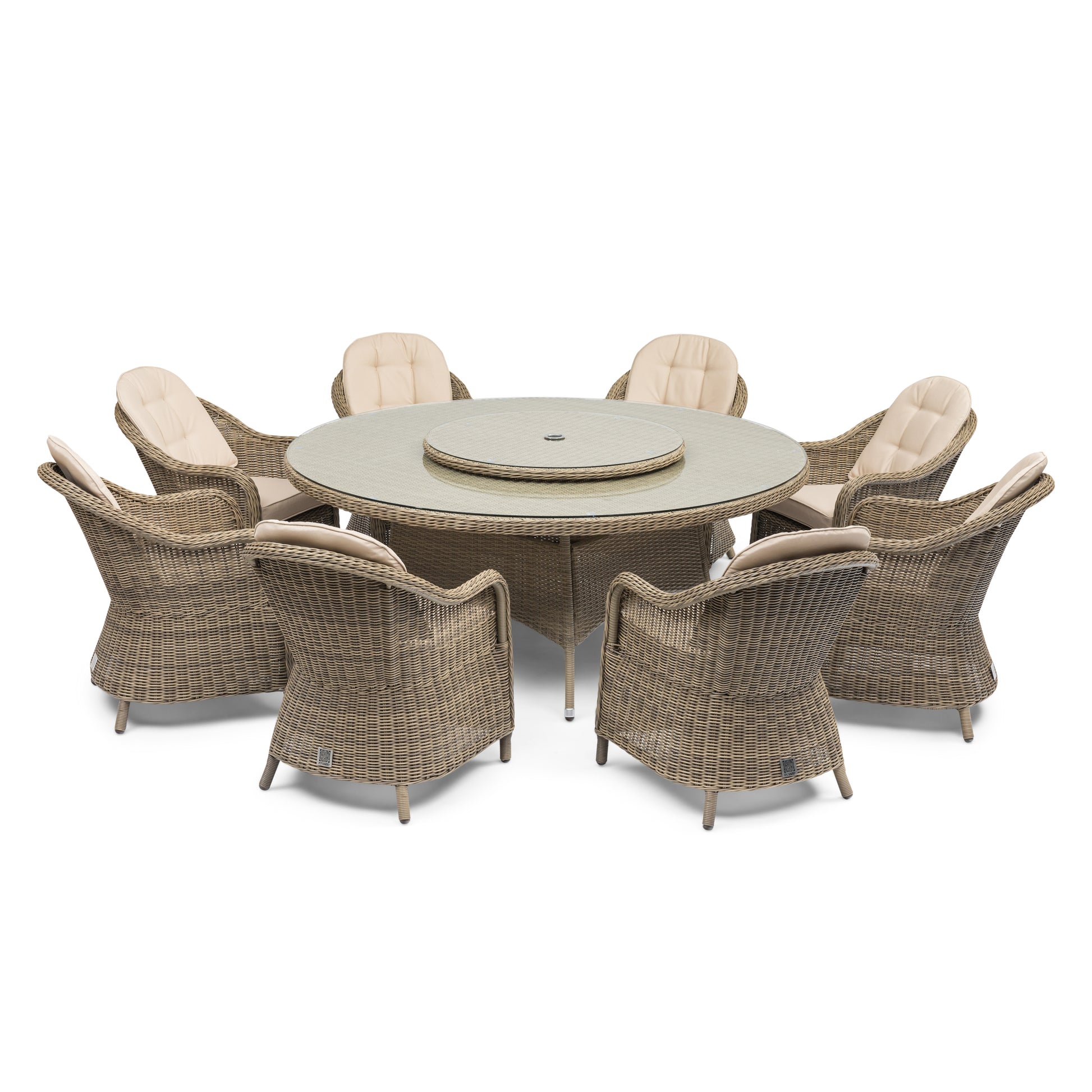 Maze - Winchester 8 Seat Round Dining Set with Heritage Dining Chairs & Woven Lazy Susan - Blythe Living