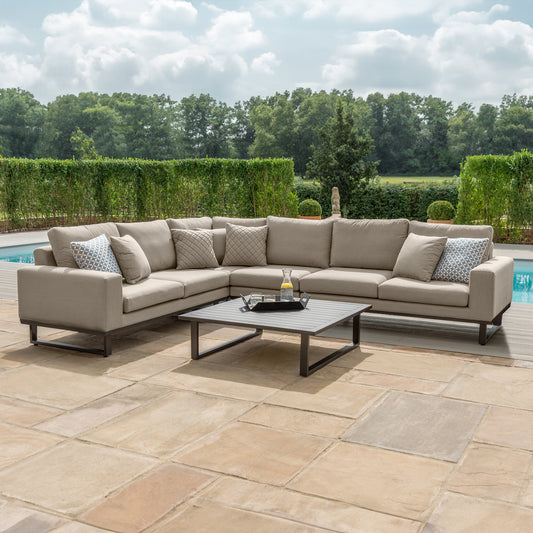 Maze - Outdoor Fabric Ethos Large Corner Group - Oatmeal With Square Coffee Table - Blythe Living