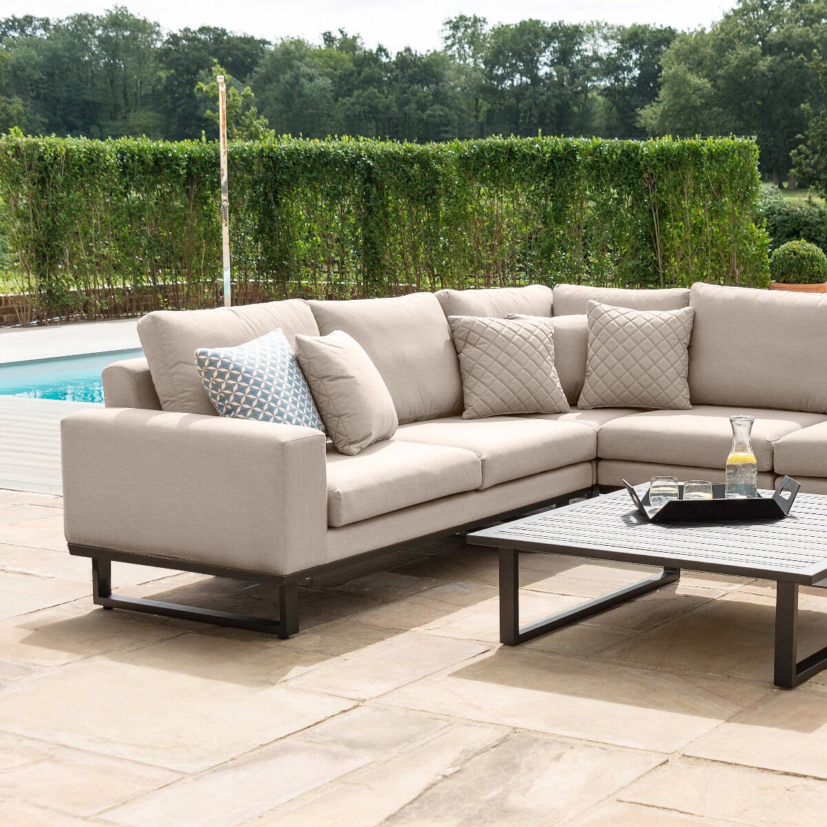 Maze - Outdoor Fabric Ethos Corner Group - Oatmeal With Square Coffee Table - Blythe Living