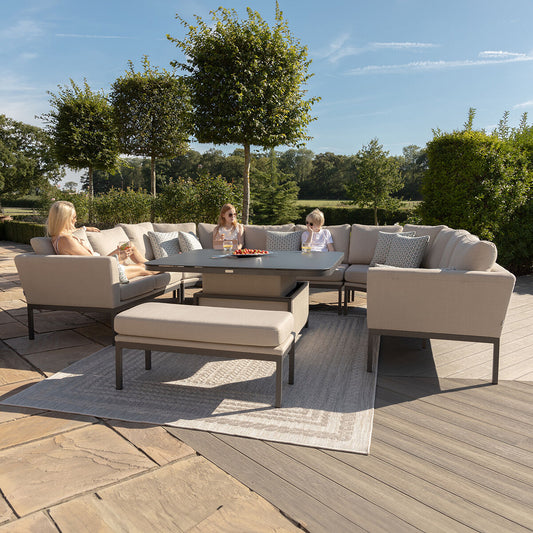 Maze - Outdoor Fabric Pulse U Shape Corner Dining Set with Rising Table - Oatmeal - Blythe Living