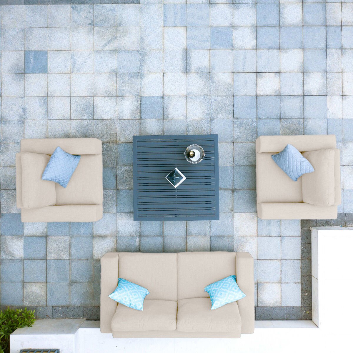 Maze - Outdoor Fabric Ethos 2 Seat Sofa Set - Oatmeal with Square Coffee Table - Blythe Living