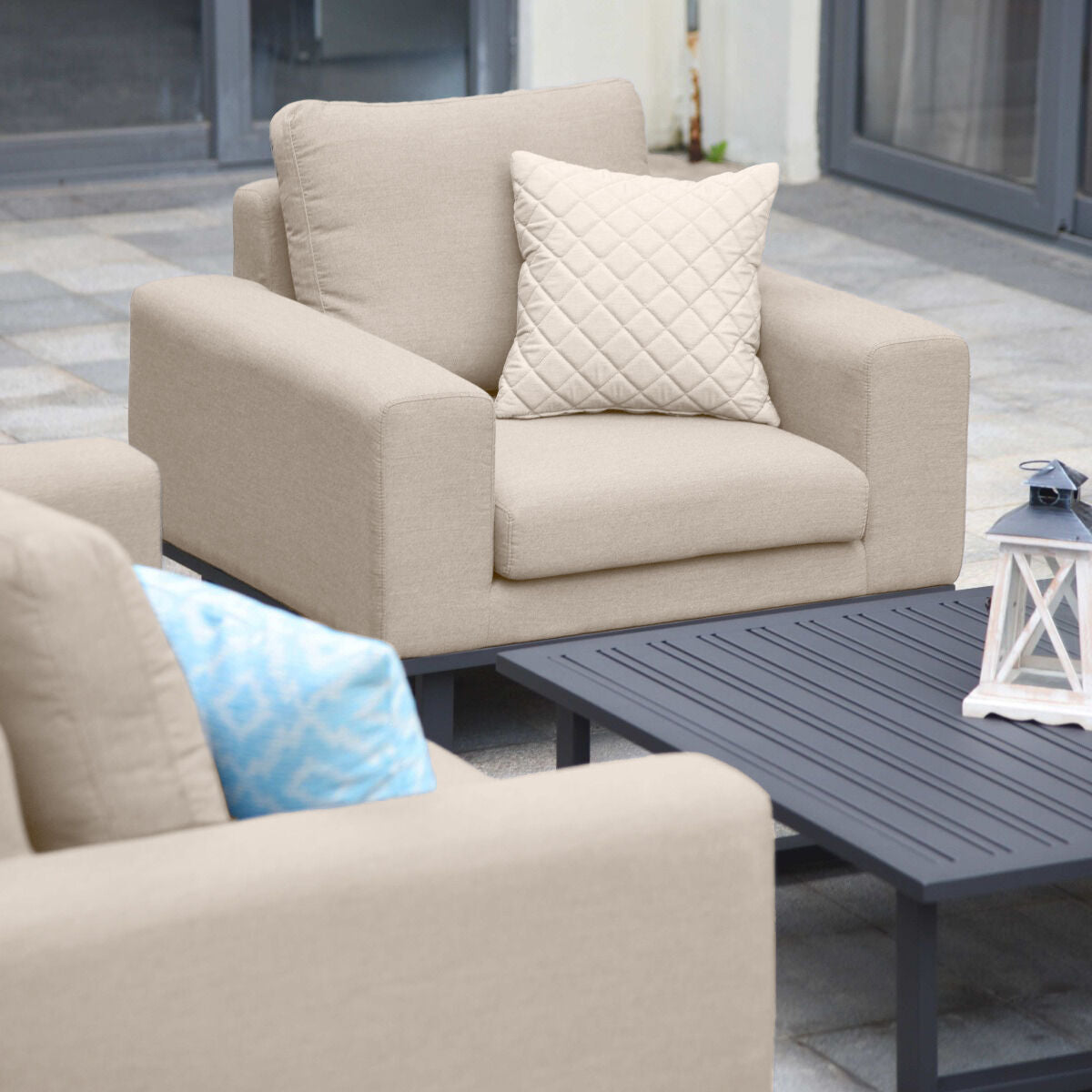 Maze - Outdoor Fabric Ethos 2 Seat Sofa Set - Oatmeal with Square Coffee Table - Blythe Living