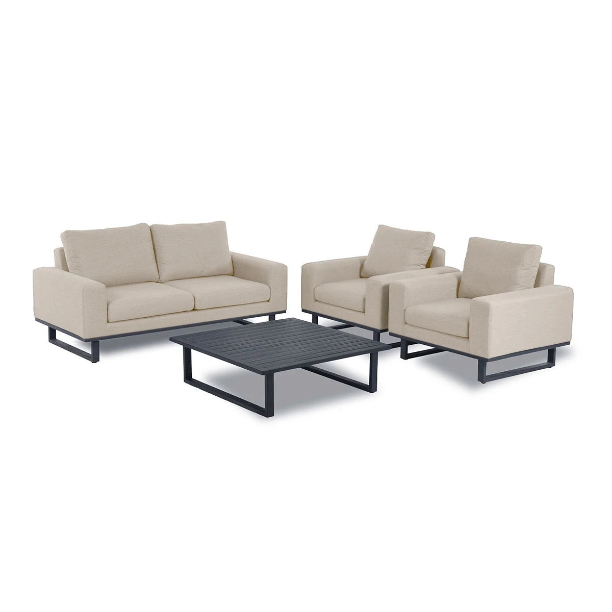 Maze - Outdoor Fabric Ethos 2 Seat Sofa Set - Oatmeal with Square Coffee Table - Blythe Living