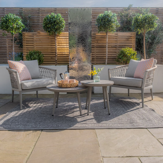 Maze - Monaco Rope Weave Lounge Set with 2 Round Coffee Tables - Cool Linen - Blythe Living
