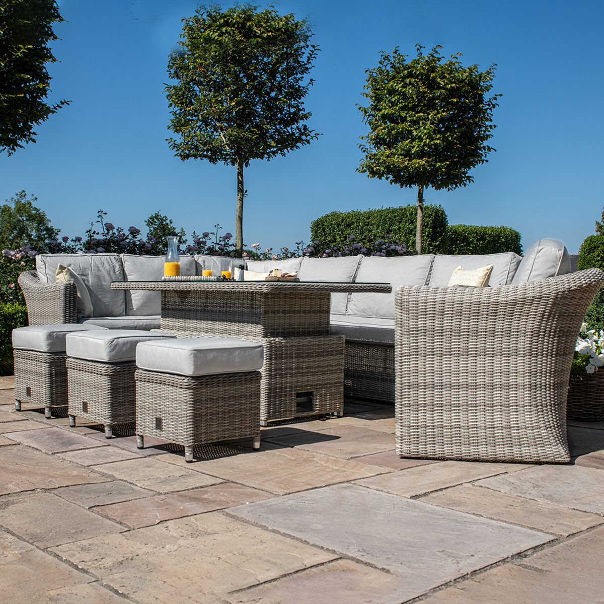 Maze - Oxford Deluxe Large Rattan Corner Dining Set with Rising Table & Armchair - Blythe Living