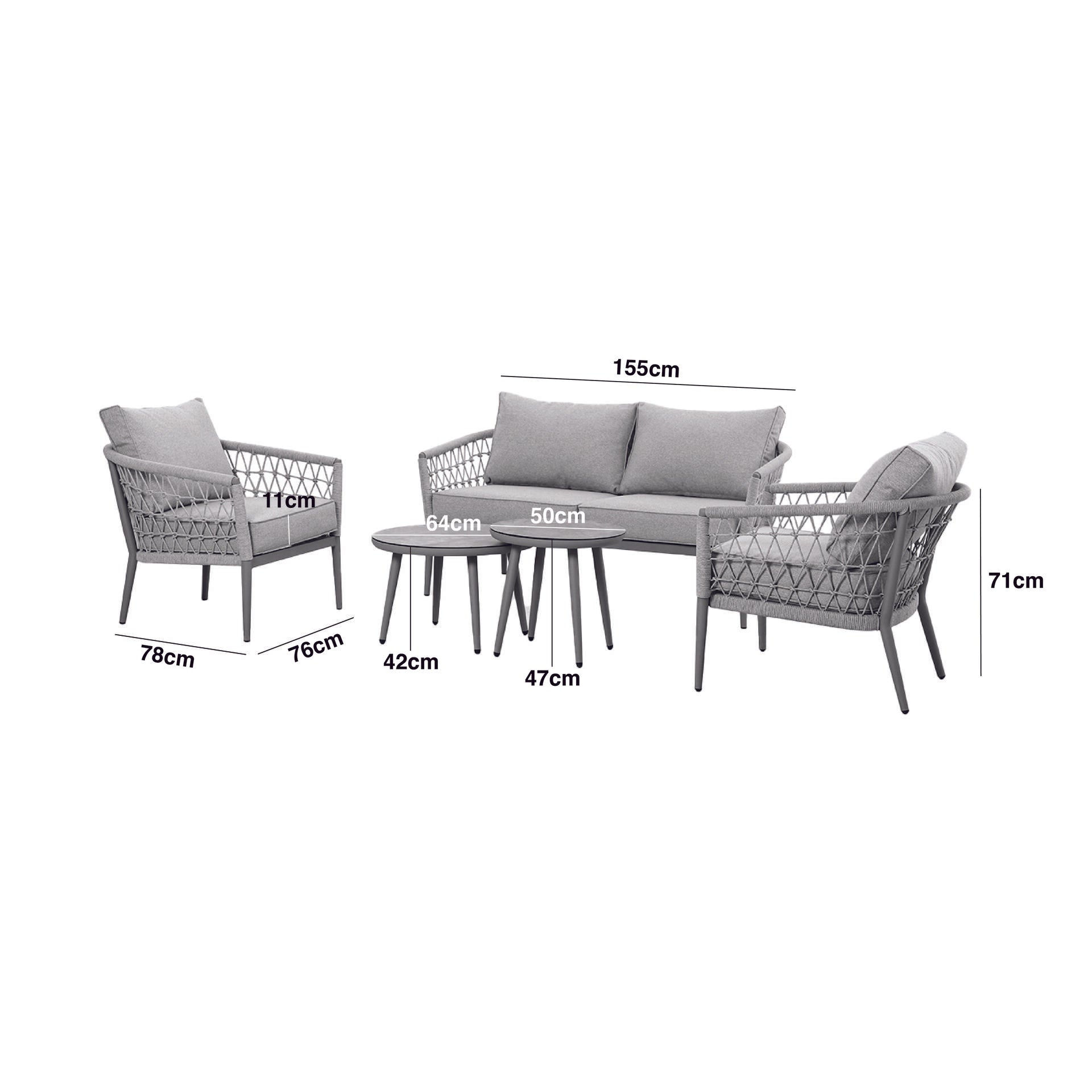 Maze - Monaco Rope Weave 2 Seat Sofa Set with Pair of Round Coffee Tables - Cool Linen - Blythe Living
