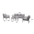 Maze - Monaco Rope Weave 3 Seat Sofa Set with Pair of Round Coffee Tables - Cool Linen - Blythe Living