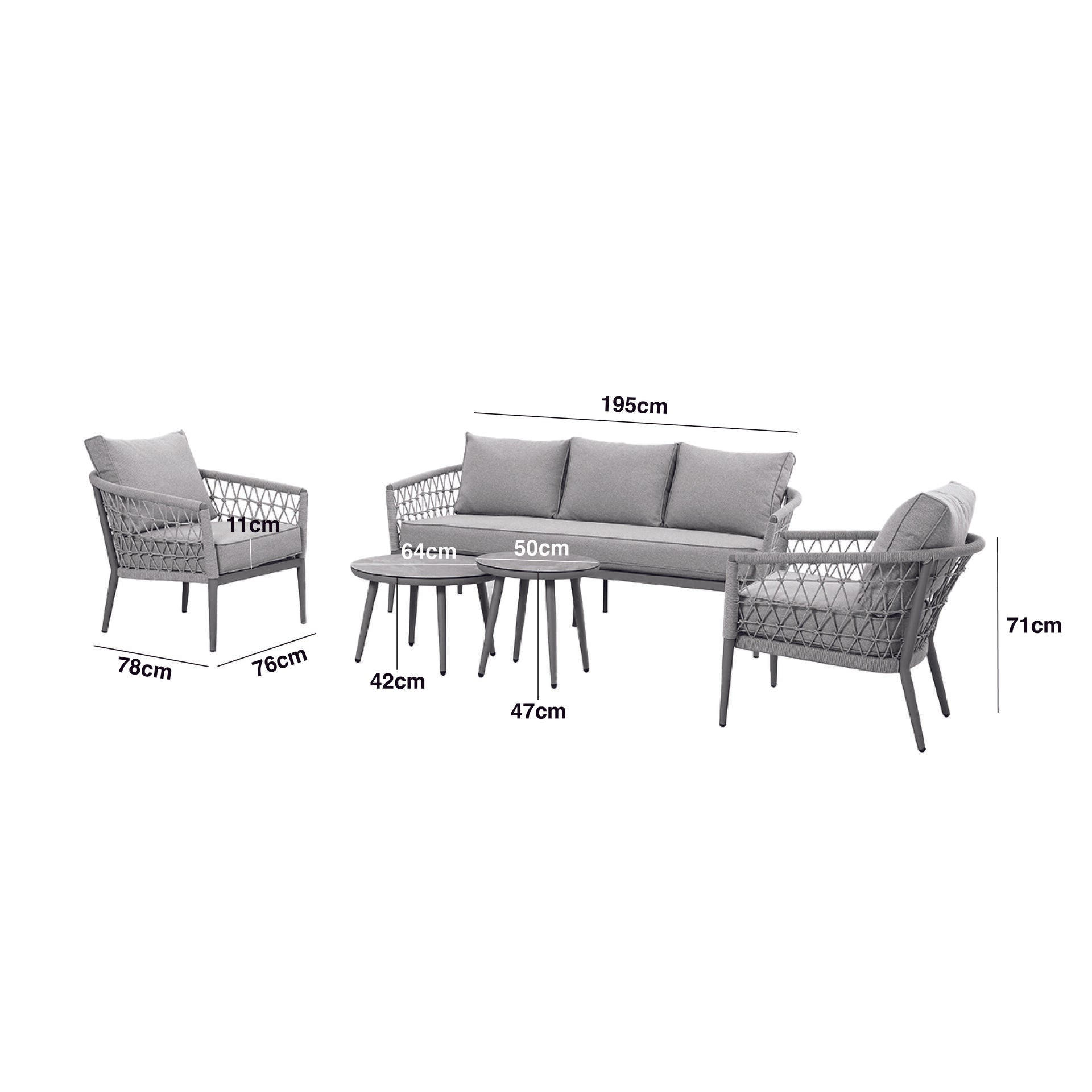 Maze - Monaco Rope Weave 3 Seat Sofa Set with Pair of Round Coffee Tables - Cool Linen - Blythe Living