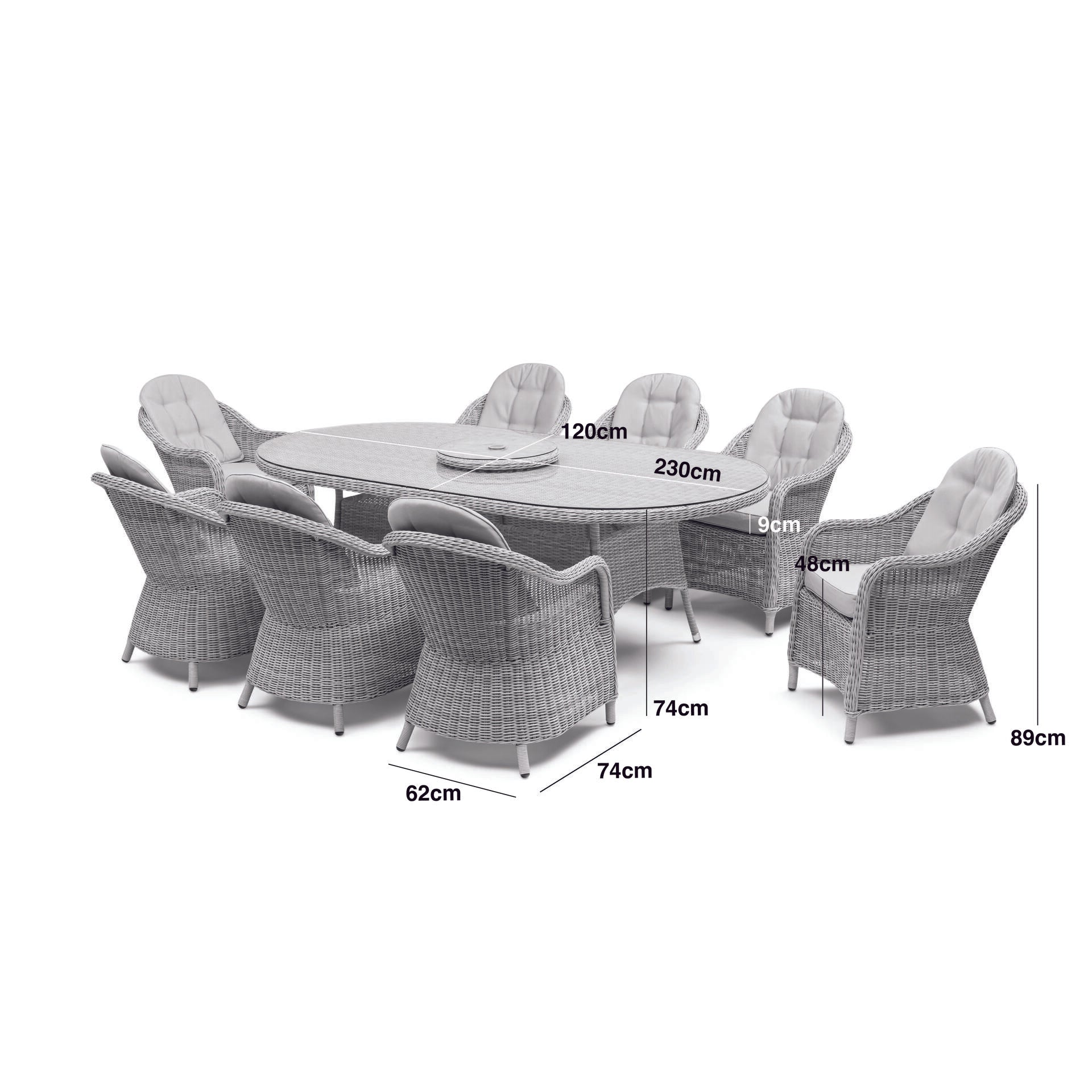 Maze - Oxford 8 Seat Oval Dining Set with Heritage Dining Chairs & Woven Lazy Susan - Blythe Living