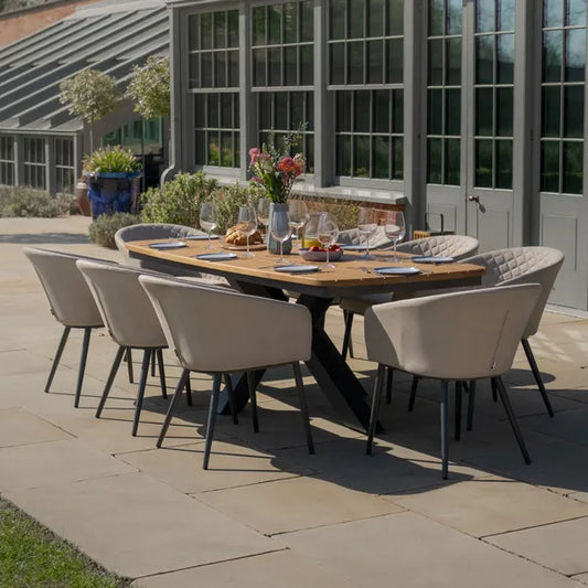 Maze - Jakarta Teak Oval Dining Table
with 8 Ambition Oatmeal Dining Chairs - Blythe Living
