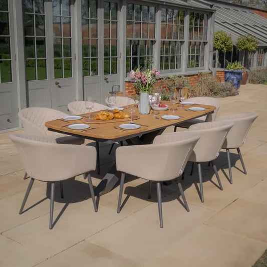 Maze - Jakarta Teak Oval Dining Table
with 8 Ambition Oatmeal Dining Chairs - Blythe Living