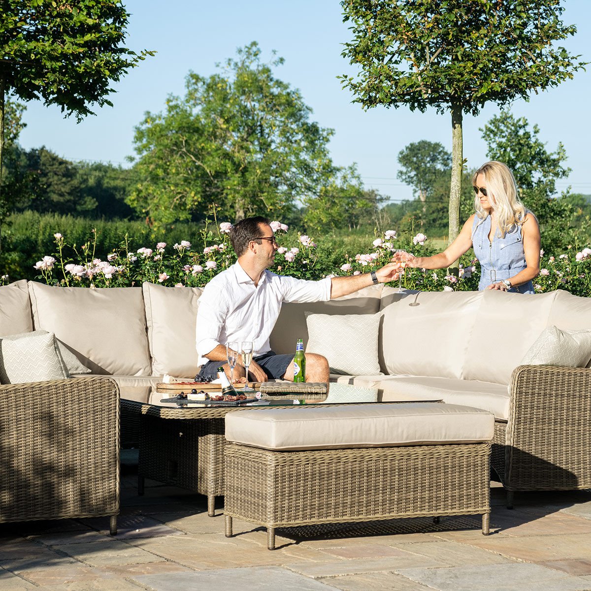 Maze - Winchester Royal U-Shaped Rattan Sofa Set with Rising Table - Blythe Living