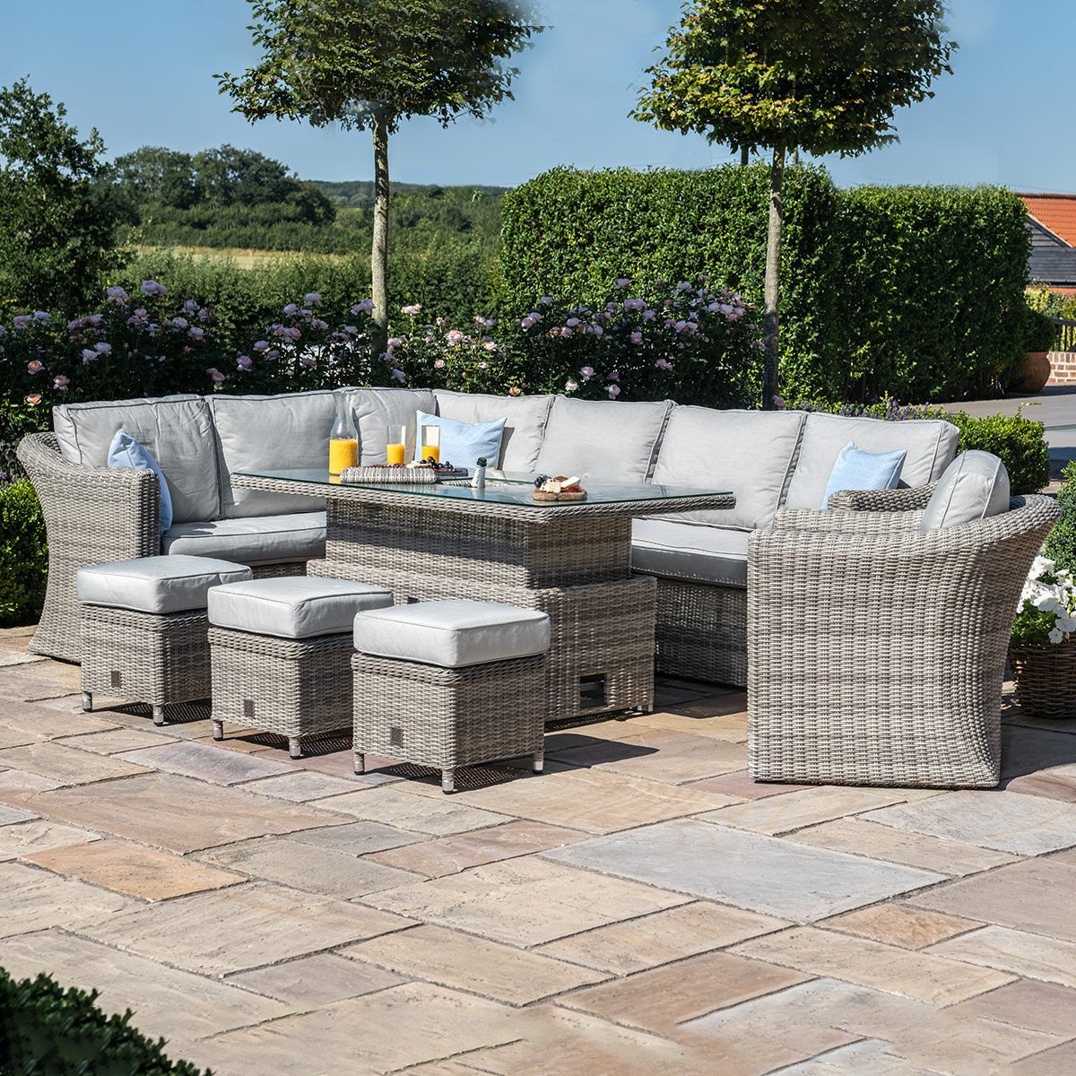 Maze - Oxford Deluxe Large Rattan Corner Dining Set with Rising Table & Armchair - Blythe Living