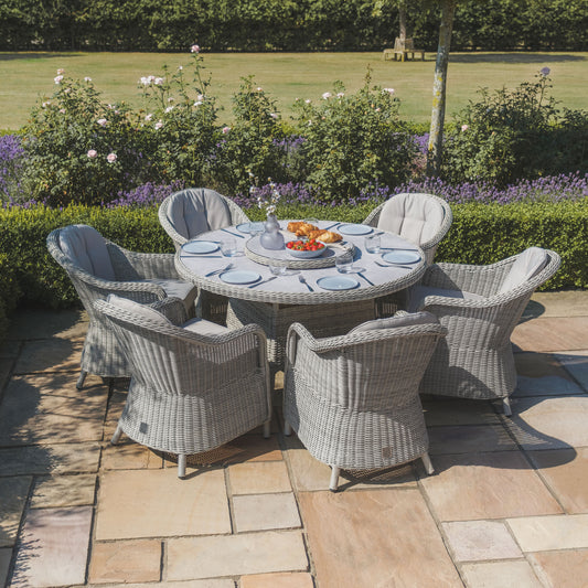 Maze - Oxford 6 Seat Round Dining Set
with Heritage Dining Chairs & Woven Lazy Susan - Ceramic Glass - Blythe Living