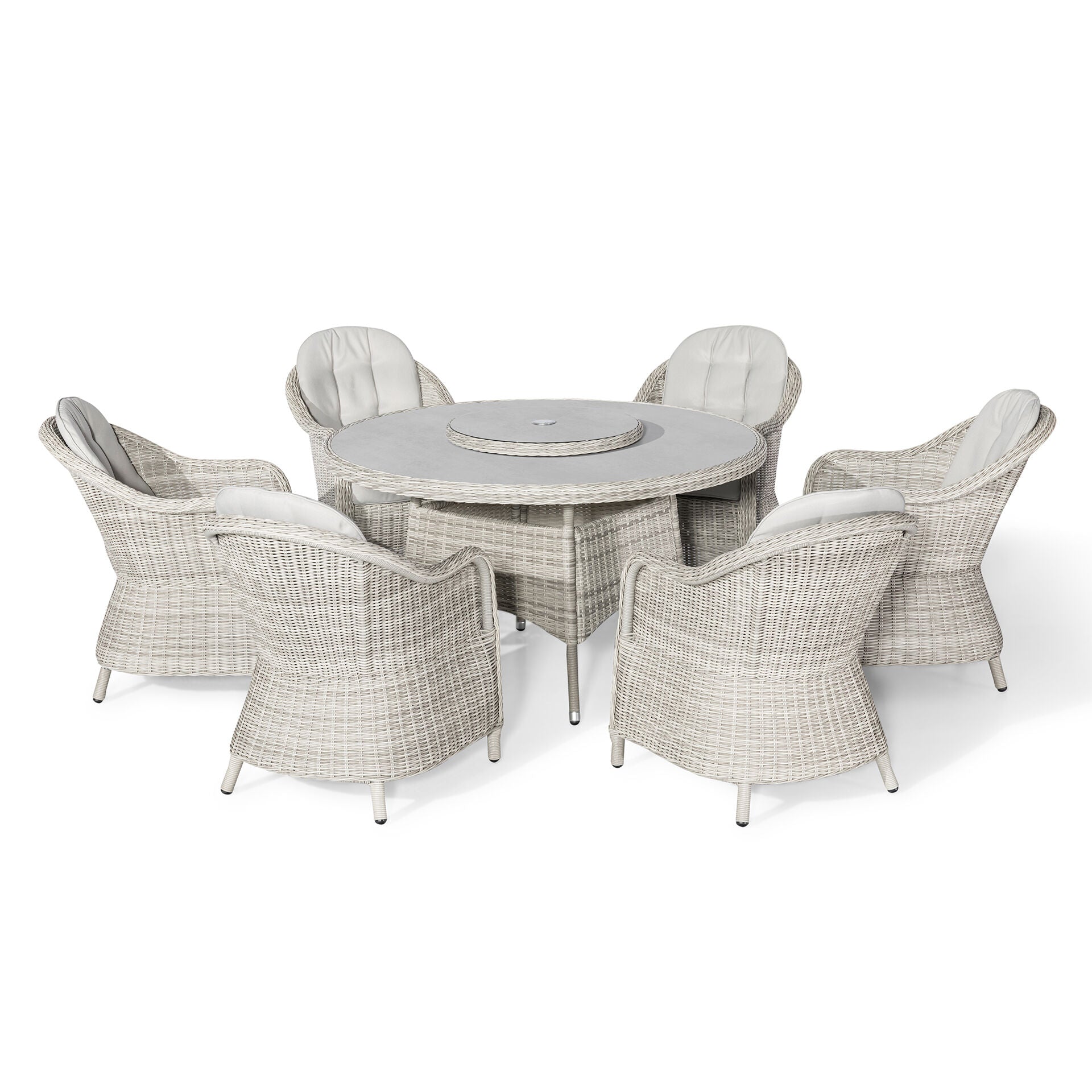 Maze - Oxford 6 Seat Round Dining Set
with Heritage Dining Chairs & Woven Lazy Susan - Ceramic Glass - Blythe Living