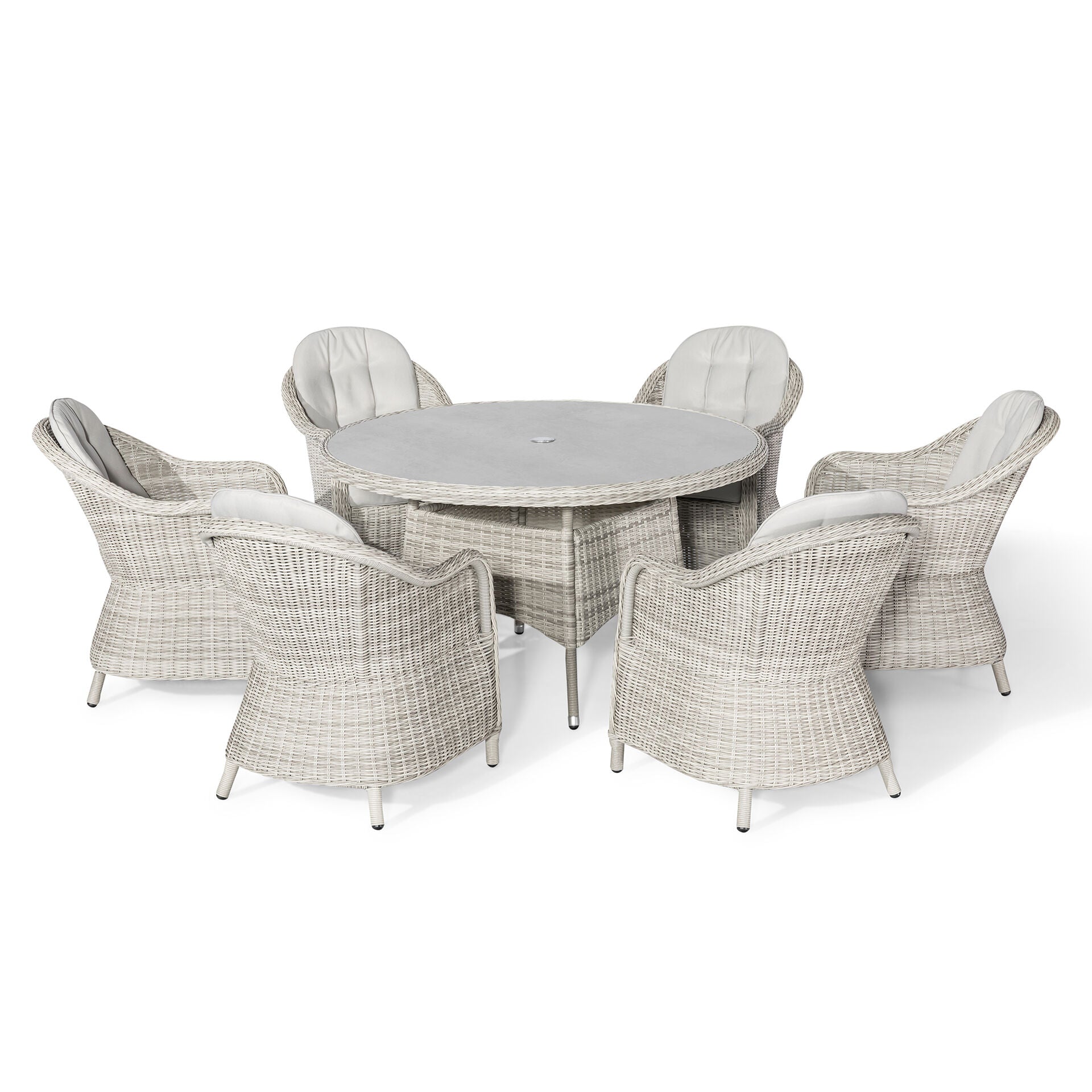 Maze - Oxford 6 Seat Round Dining Set
with Heritage Dining Chairs & Woven Lazy Susan - Ceramic Glass - Blythe Living