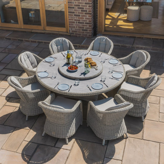 Maze - Oxford 8 Seat Round Dining Set
with Heritage Dining Chairs & Woven Lazy Susan - Ceramic Glass - Blythe Living